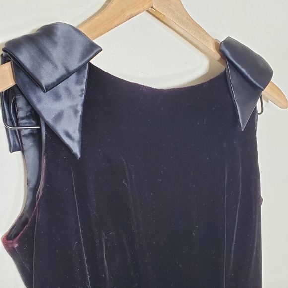 Vintage Cache Black Velvet Evening Dress Pearl Strand Back Satin Bow, sz 4 - Picture 3 of 8